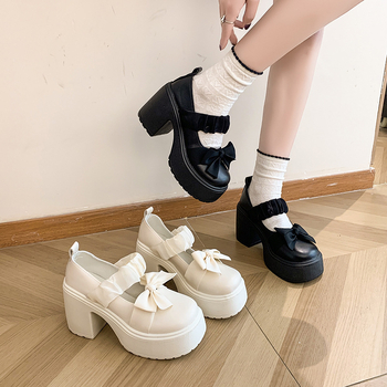 Dögös lányok vastag sarkú, vastag aljú, masnis Mary Jane reggeli ruha, női tavaszi és őszi, édes lányos, szélálló, 8 cm-es egyszemélyes cipők 2024-re