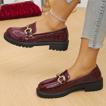 Brit stílusú, kis bőrcipők, női tavaszi és őszi új, vastag sarok, kerek fejű, fémcsatos, vastag aljú, női cipők, mindenféle plus size mokaszinnal