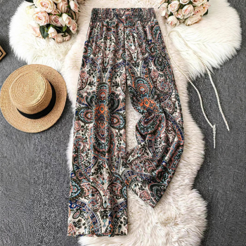 2025 Új európai és amerikai, határokon átnyúló, független weboldal Amazon Fashion Sokoldalú, nyomtatott, karcsúsító megjelenésű, laza, magas derekú, széles szárú nadrágok