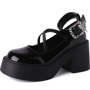 Magas sarkú bőr női cipők 2024 őszi és téli új kerek fejű egykarakteres csatos öv kényelmes divatos mokaszinok Mary Jane cipők