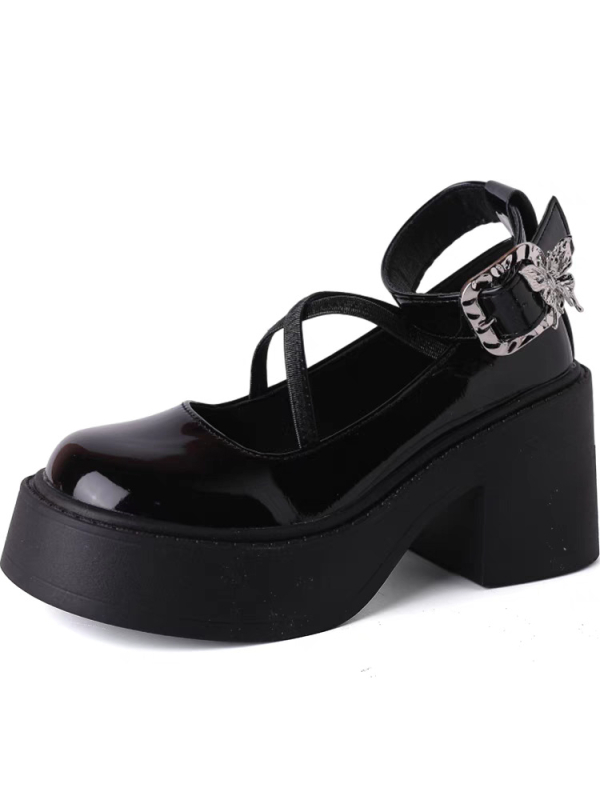 Magas sarkú bőr női cipők 2024 őszi és téli új kerek fejű egykarakteres csatos öv kényelmes divatos mokaszinok Mary Jane cipők