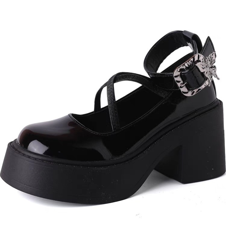 Magas sarkú bőr női cipők 2024 őszi és téli új kerek fejű egykarakteres csatos öv kényelmes divatos mokaszinok Mary Jane cipők