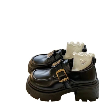 Paksu põhjaga paksu kontsaga Briti stiilis mustad nahast kingad naistele 2025. aasta uued kevadised kõrgusega suurendatud universaalsed Mary Jane Love ühekihilised kingad