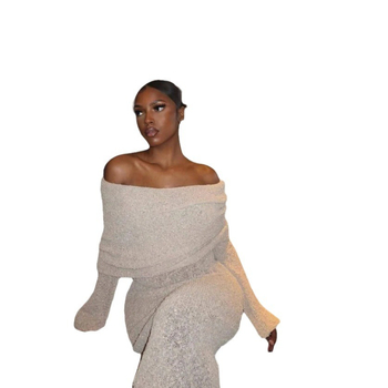 Az Amazon AliExpress határokon átnyúló temperamentumos új divatos, csúcskategóriás, flitteres galléros, szexi, hát nélküli, karcsúsított ruha