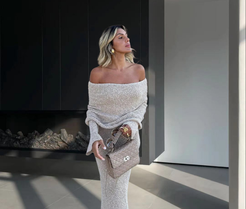 Az Amazon AliExpress határokon átnyúló temperamentumos új divatos, csúcskategóriás, flitteres galléros, szexi, hát nélküli, karcsúsított ruha