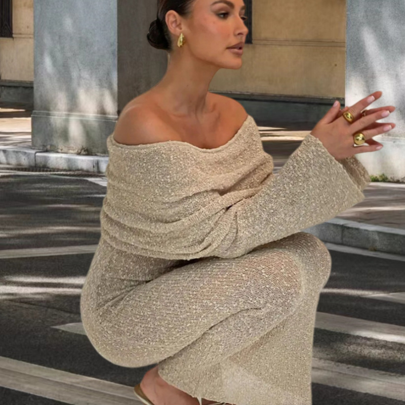 Az Amazon AliExpress határokon átnyúló temperamentumos új divatos, csúcskategóriás, flitteres galléros, szexi, hát nélküli, karcsúsított ruha