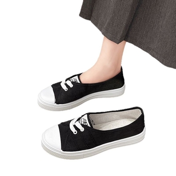 Textil fehér cipők női 2025 tavaszi új lapos talpú, sekély szájú, alacsony szárú, alkalmi vászon, egyszínű, szövet cipők raktáron