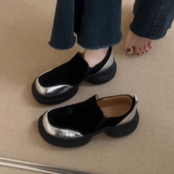 Dámske mokasíny z vintage kože s platformou a hrubým podpätkom, nazúvacie, jednoduché malé kožené topánky s okrúhlou špičkou, jar 2025