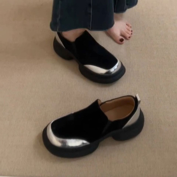 Dámske mokasíny z vintage kože s platformou a hrubým podpätkom, nazúvacie, jednoduché malé kožené topánky s okrúhlou špičkou, jar 2025