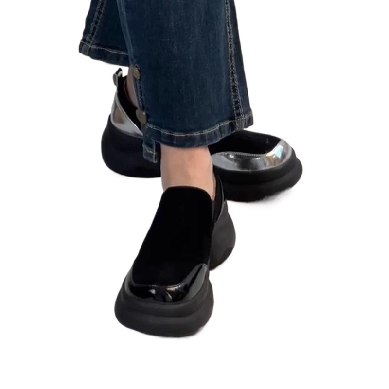 Dámske mokasíny z vintage kože s platformou a hrubým podpätkom, nazúvacie, jednoduché malé kožené topánky s okrúhlou špičkou, jar 2025