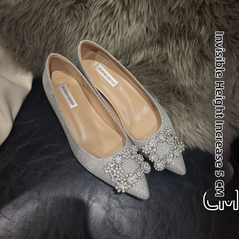 Pantofi de damă cu talpă moale, cataramă pătrată cu cataramă sexy cu fulg de zăpadă, pantofi de damă cu talpă înaltă pentru banchet și cină, pantofi de damă strălucitori