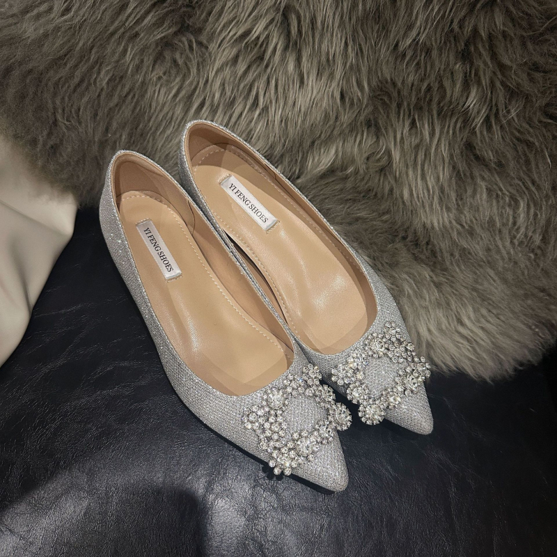 Pantofi de damă cu talpă moale, cataramă pătrată cu cataramă sexy cu fulg de zăpadă, pantofi de damă cu talpă înaltă pentru banchet și cină, pantofi de damă strălucitori