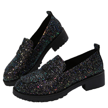 Άνοιξη και Φθινόπωρο 2025 Νέα μεγάλα μεγέθη με χαμηλό τακούνι, τετράγωνο τακούνι, μονά παπούτσια για γυναίκες, κορεατική έκδοση, εξωτερικό εμπόριο, εξατομικευμένα, παγιέτες, στρογγυλή μύτη, γυναικεία παπούτσια slip-on