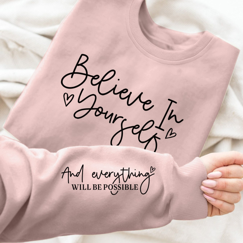 Stílusos, betűmintás, kerek nyakú pulóver - Divatos pulóver