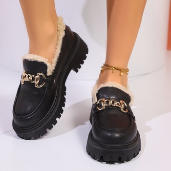 Női mokaszinok, őszi és téli 2024, brit stílusú, polár bélésű, meleg bőrcipők, bebújós, alkalmi, plus size pamutcipők