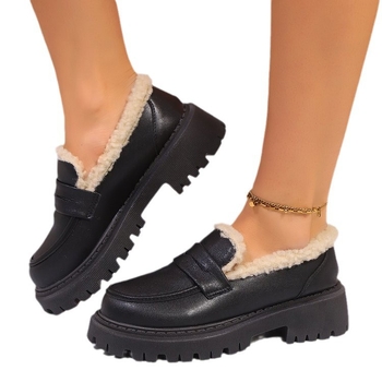 Női mokaszinok, őszi és téli 2024, brit stílusú, polár bélésű, meleg bőrcipők, bebújós, alkalmi, plus size pamutcipők
