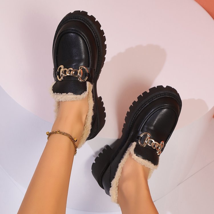 Női mokaszinok, őszi és téli 2024, brit stílusú, polár bélésű, meleg bőrcipők, bebújós, alkalmi, plus size pamutcipők