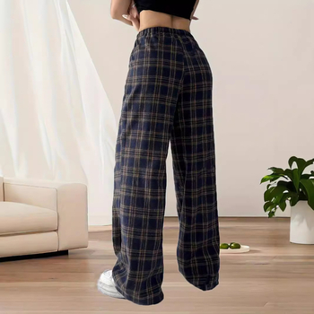 2024 őszi és téli új divatos magas derekú, hétköznapi, kockás, széles szárú nadrág, női iskolakezdési szezon karácsonyi, mindennapi viselet