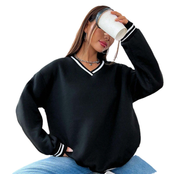 Amazon temu Határokon átnyúló európai és amerikai új női bársony bordázott kontrasztos V-nyakú, laza divatos pulóver