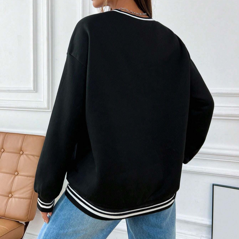 Amazon temu Határokon átnyúló európai és amerikai új női bársony bordázott kontrasztos V-nyakú, laza divatos pulóver