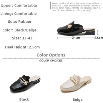 2025 Új mikroszálas bőr internetes hírességek félig tartó cipők, a legegyszerűbbek a mérkőzéshez, lakkbőr Baotou félig flop divatos, közepes sarkú szandálok nőknek