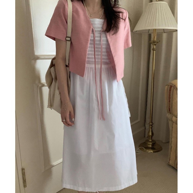 2024 m. rudens nauji universalūs trumpi marškiniai su raišteliais, kardiganas, mažo dydžio viršutiniai drabužiai