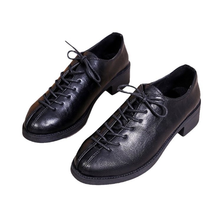 Vintage fűzős kis bőrcipők női 2024 őszi és téli új vastag sarkú középsarkú brit stílusú hétköznapi mokaszinok női mokaszinok