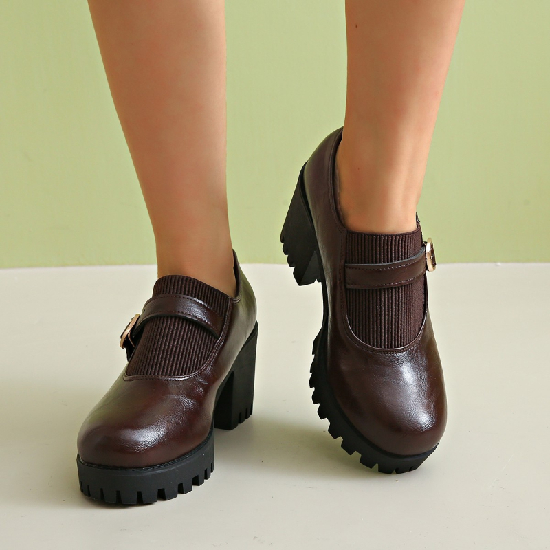 2025 új őszi és téli szögletes sarkú, sekély, rugalmas, retró kötött, illesztéses Mary Jane cipők nőknek