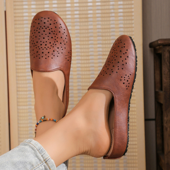 Lapos talpú, egy pedálos női papucs 2025 retro, teljesen fedett fejű, üreges külkereskedelmi plus size szandálok és papucsok női gyártók nagykereskedelme