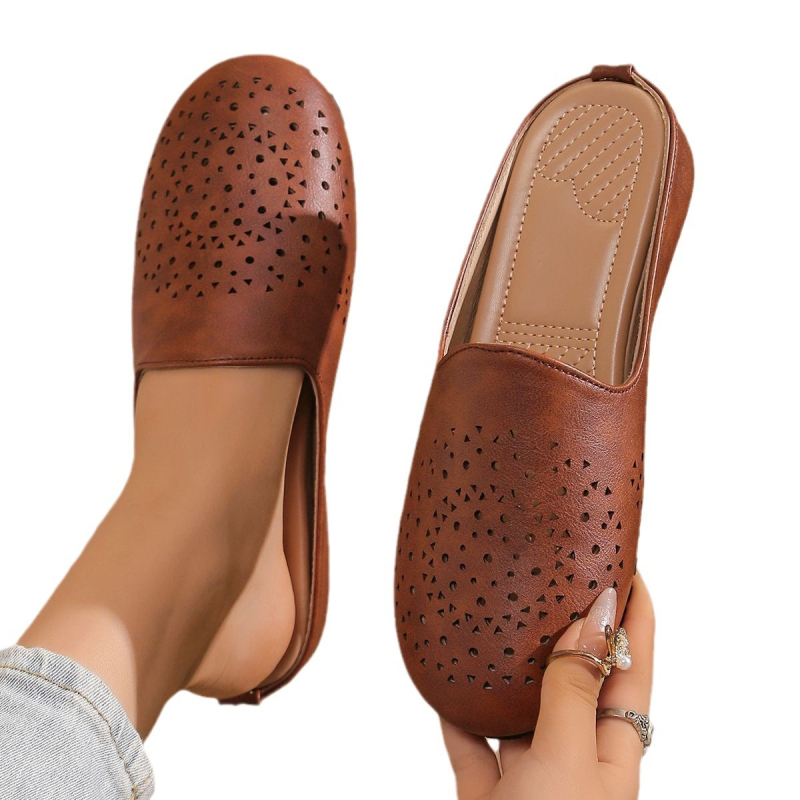 Lapos talpú, egy pedálos női papucs 2025 retro, teljesen fedett fejű, üreges külkereskedelmi plus size szandálok és papucsok női gyártók nagykereskedelme