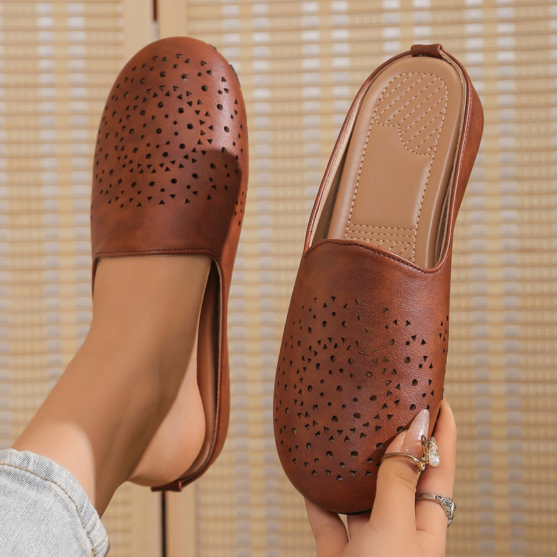 Lapos talpú, egy pedálos női papucs 2025 retro, teljesen fedett fejű, üreges külkereskedelmi plus size szandálok és papucsok női gyártók nagykereskedelme