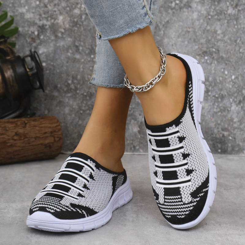 plus size lapos talpú baotou papucs női nyári új érkezés félig bebújós alkalmi cipő divatos lélegző légyszövött hálós bebújós női cipők