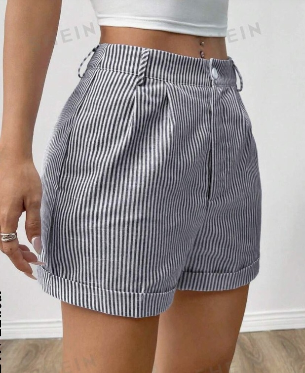 Amazon 2024 európai és amerikai, határokon átnyúló női divatos csíkos rövidnadrág zsebes rövidnadrág