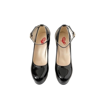 Χοντρό τακούνι με στρογγυλή ζώνη και αγκράφα, λουστρίνι, ψηλοτάκουνα, ανοιξιάτικα, νέα ευρωπαϊκά και αμερικανικά παπούτσια με ρηχό στόμα, σέξι, γυναικεία μονόχρωμα παπούτσια πλατφόρμας