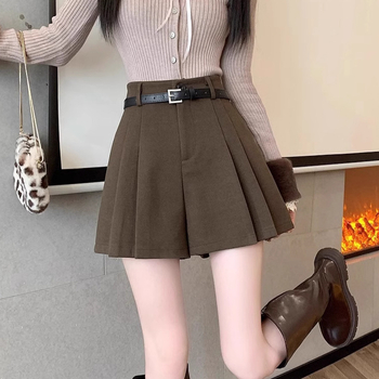 Fustă de lână cu talie înaltă, scurtă, toamna și iarna, femei, 2024, nouă, asortată, pulover, linie A, fustă cu un singur pas, fustă de șold