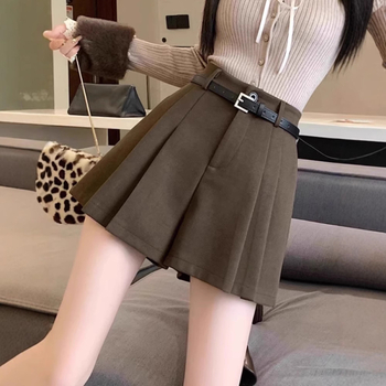 Fustă de lână cu talie înaltă, scurtă, toamna și iarna, femei, 2024, nouă, asortată, pulover, linie A, fustă cu un singur pas, fustă de șold