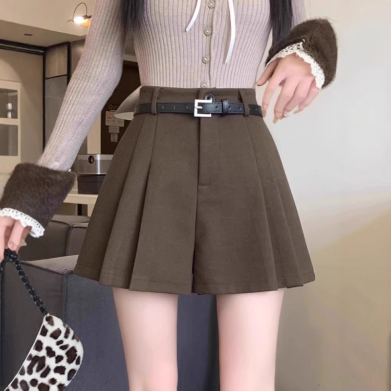 Fustă de lână cu talie înaltă, scurtă, toamna și iarna, femei, 2024, nouă, asortată, pulover, linie A, fustă cu un singur pas, fustă de șold