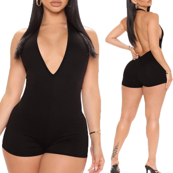 2023 tavaszi és nyári új, V-nyakú, hát nélküli, feszes overál, női, európai és amerikai, szexi, dögös lányos, ujjatlan ruha, női spot
