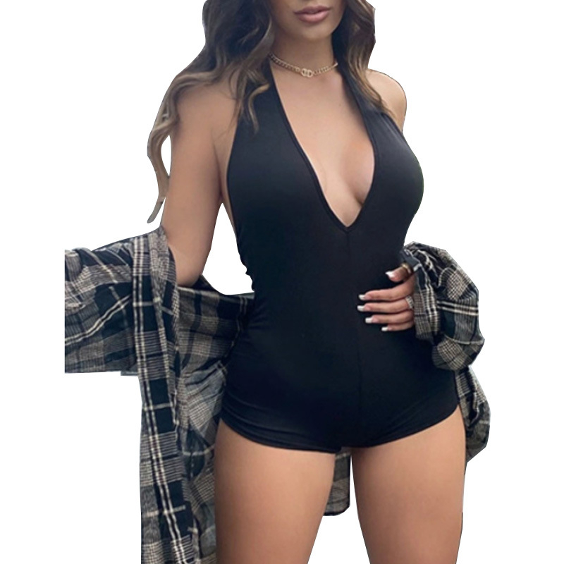 2023 tavaszi és nyári új, V-nyakú, hát nélküli, feszes overál, női, európai és amerikai, szexi, dögös lányos, ujjatlan ruha, női spot