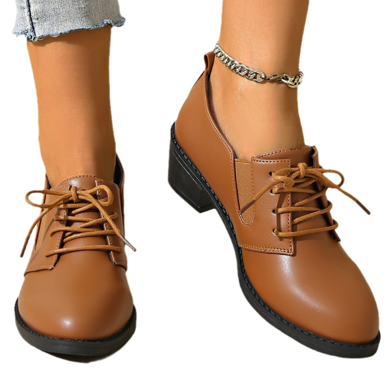 2024 Új, egyszerű, mindenhez illő, fűzős női cipők Tavaszi és őszi kényelmes, egyszerű, vastag sarokkal, magasságnövelő Brock cipők