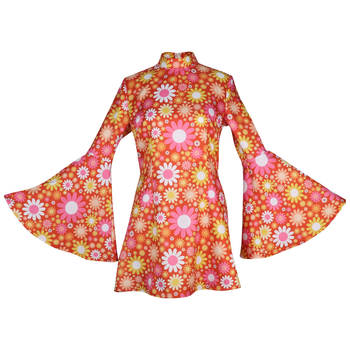 Νέα διασυνοριακή καυτή εκτύπωση κοστουμιών αποκριών 60s hippies ρετρό γυναικεία τρομπέτα ταινία και τηλεόραση με ρούχα