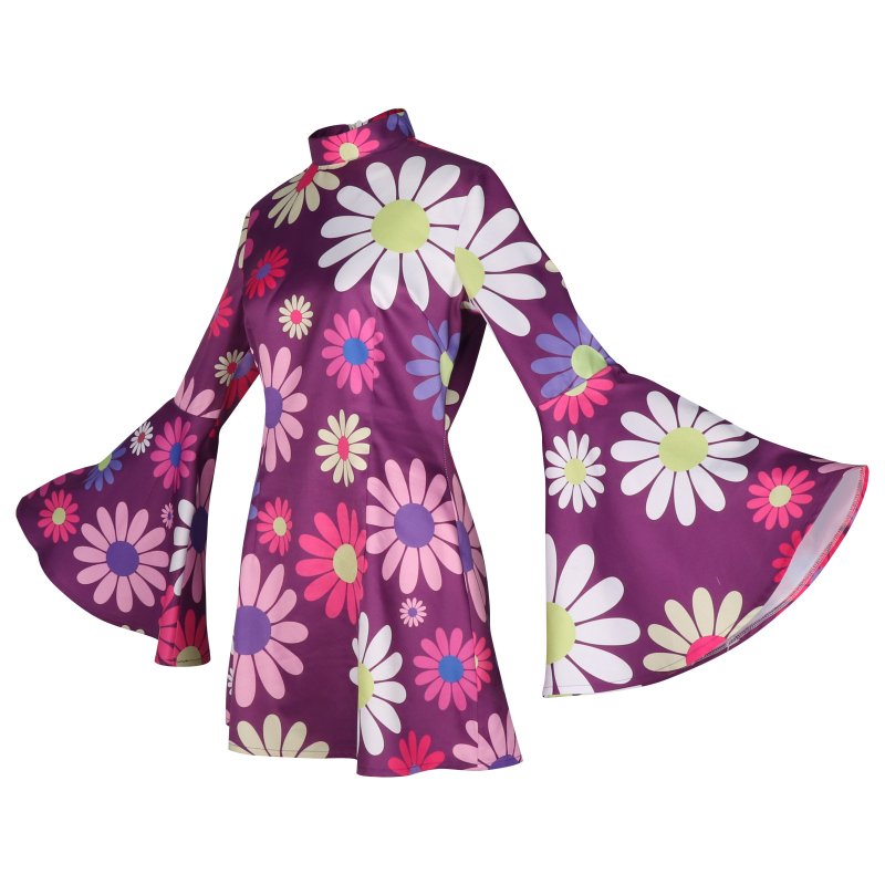 Új, határokon átnyúló, szexi halloweeni jelmeznyomtatás, 60-as évekbeli hippik, retró női trombitafilm és televízió ruházattal