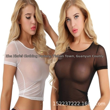 Europietiškas ir amerikietiškas seksualus permatomas dizainas profesionalios pagundos merginos vidutinio ilgio marškinėliai iš tinklelio namų moteriškos pižamos seksualūs apatiniai