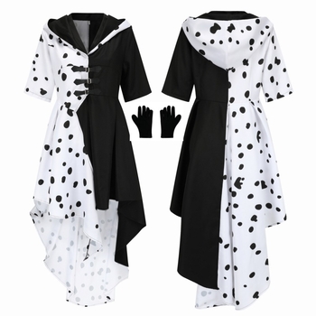 Film 101 Lojaalne koer cos mustvalge nõia Kuila de Ville cosplay kleit lavaetenduse kleit