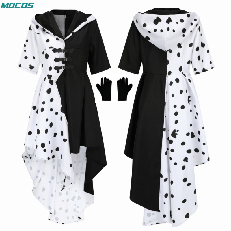 Film 101 Lojaalne koer cos mustvalge nõia Kuila de Ville cosplay kleit lavaetenduse kleit