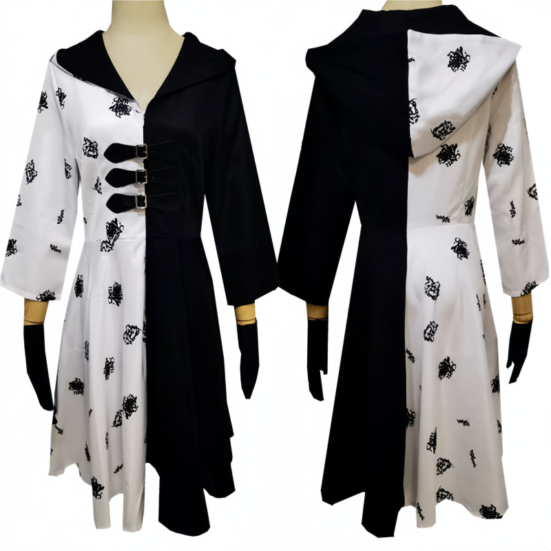 Film 101 Lojaalne koer cos mustvalge nõia Kuila de Ville cosplay kleit lavaetenduse kleit