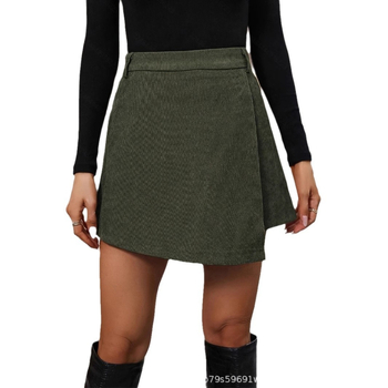 Fustă asimetrică din catifea reiată Amazon, toamna și iarna 2024, stil slim, culoare solidă, pentru femei, îmbrăcăminte transfrontalieră