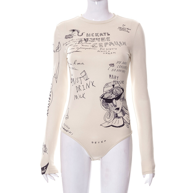 Lty584002 Őszi Új Kerek Nyakú Pulóver Mintás Hosszú Ujjú Lezser Divat Európai és Amerikai Ruházat overál