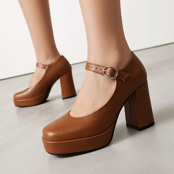Εξωτερικό Εμπόριο Διασυνοριακά Νέα Ευρωπαϊκά και Αμερικανικά Παπούτσια Μονής Στρωσης με Αγκράφα και Ρηχό Στόμα, Γυναικεία Παπούτσια με Χοντρό Πάτο και Χοντρό Τακούνι, Παπούτσια Mary Jane Plus Size