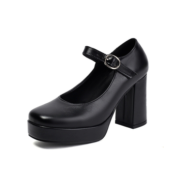 Εξωτερικό Εμπόριο Διασυνοριακά Νέα Ευρωπαϊκά και Αμερικανικά Παπούτσια Μονής Στρωσης με Αγκράφα και Ρηχό Στόμα, Γυναικεία Παπούτσια με Χοντρό Πάτο και Χοντρό Τακούνι, Παπούτσια Mary Jane Plus Size